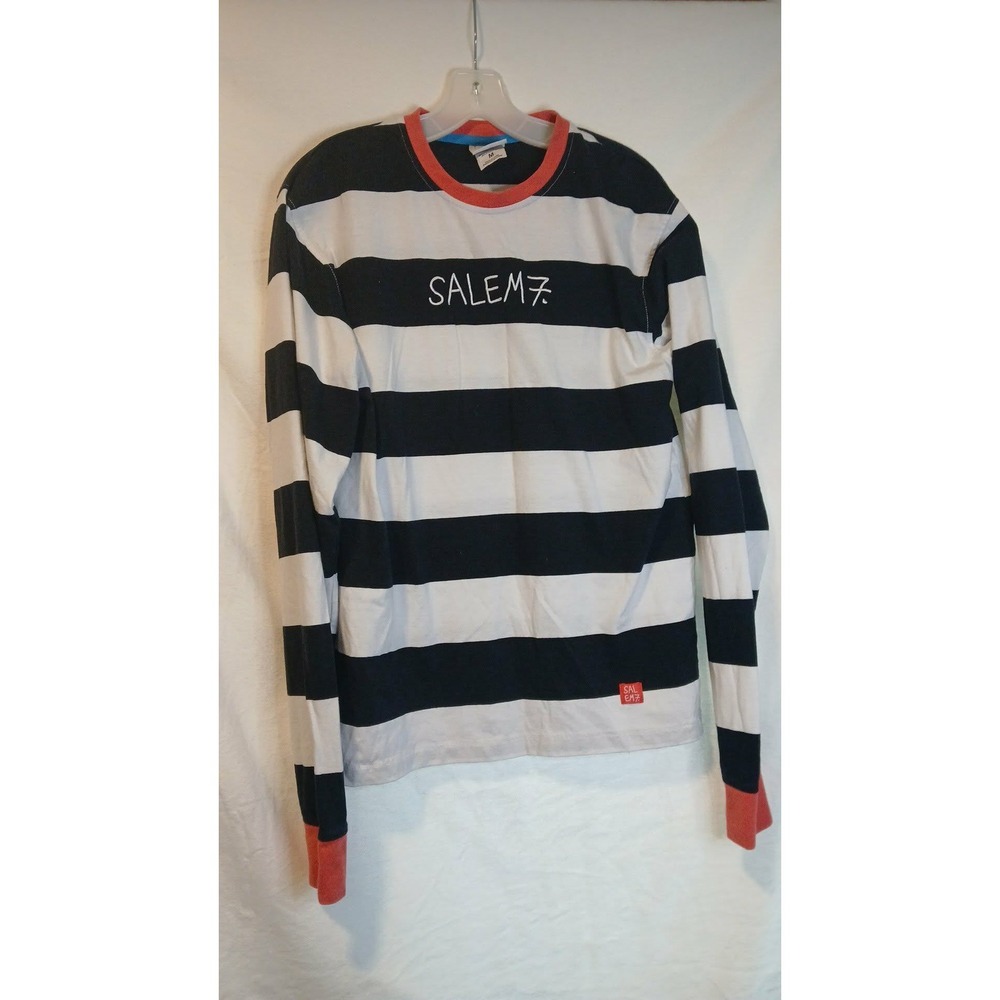 Salem7 By Lee Solo Striped Black White Orange 90s Style Long Sleeve Shirt Mens M